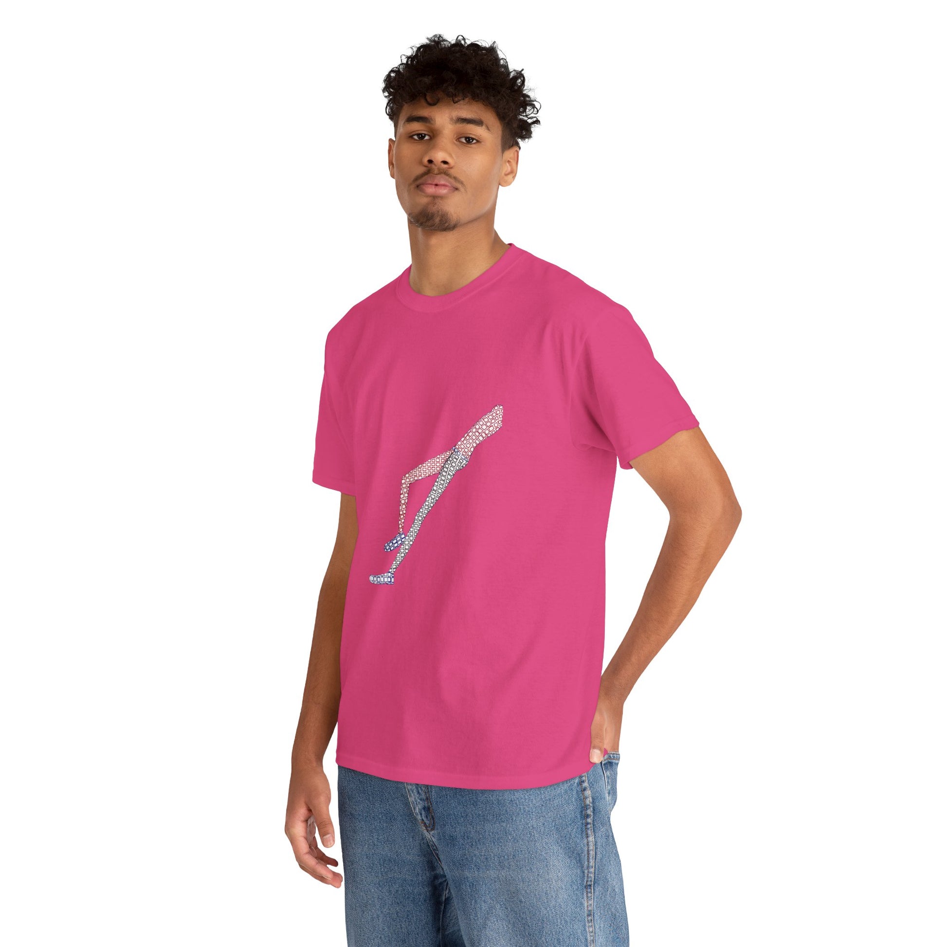 Man wearing pink Shapes in Shapes T-Shirt smiling
