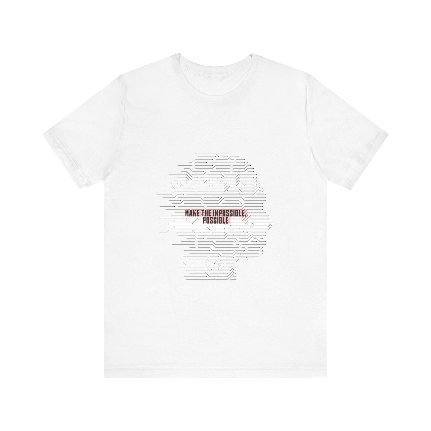 White Make It Possible T-Shirt flat lay on display.