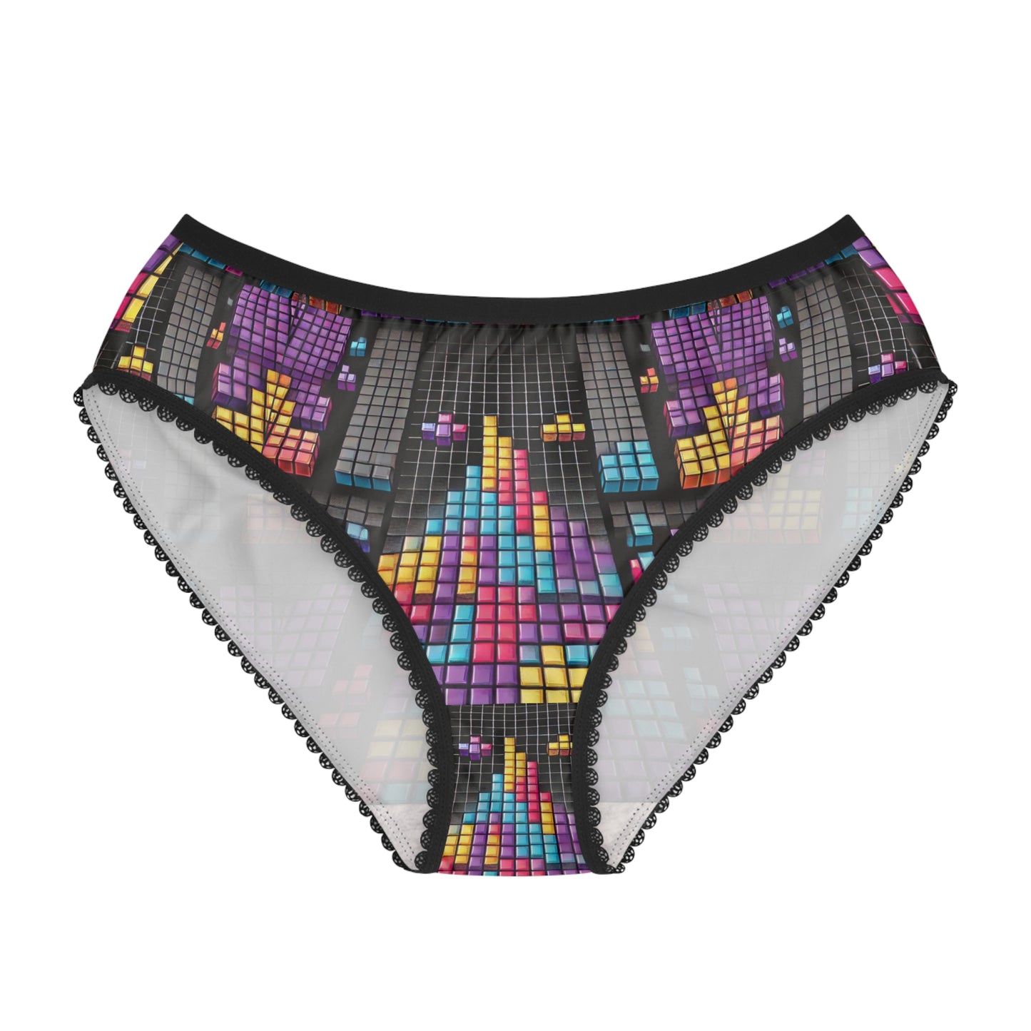 Tetris underwear women retro gaming panties colorful geometric block print black trim