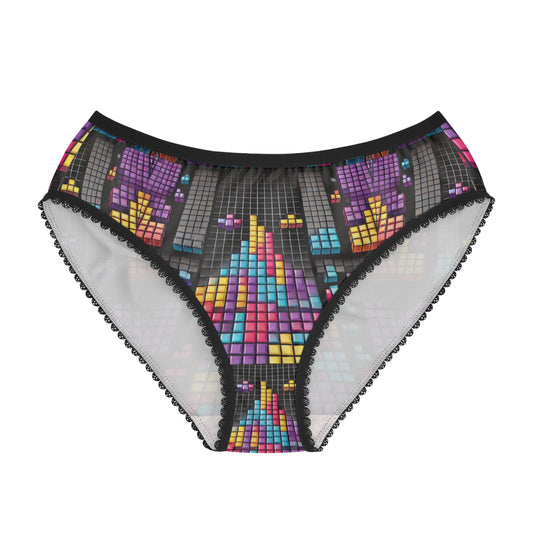 Tetris underwear women retro gaming panties colorful geometric block print black trim
