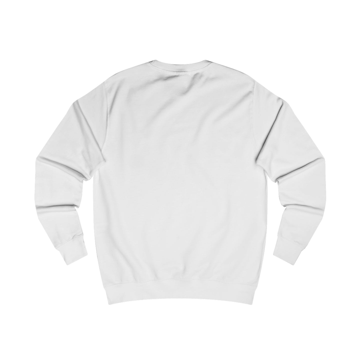 A back view of the white Nick Nightingale unisex sweatshirt with no graphic.
