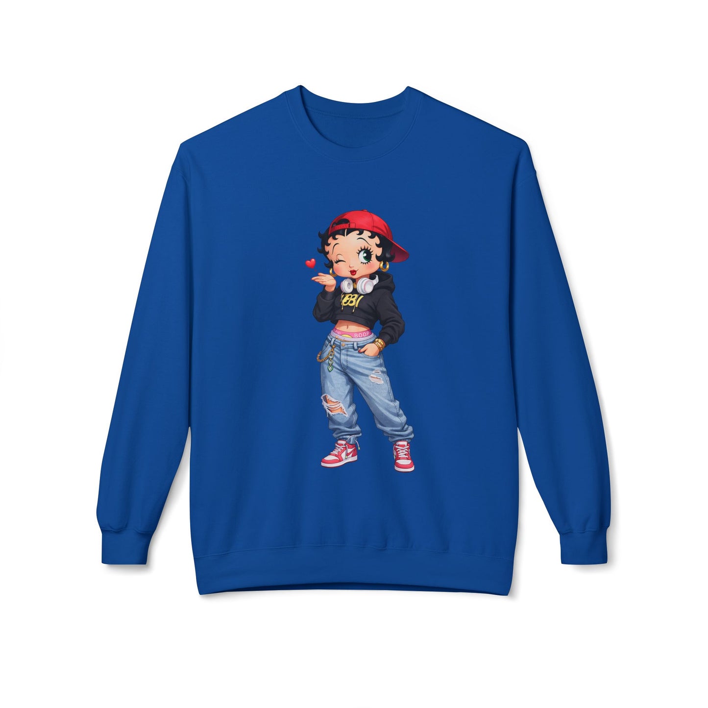 blue betty boop unisex crewneck sweatshirt product mockup