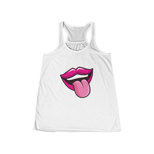 White Juicy Lips Tank with red lips and tongue graphic front view