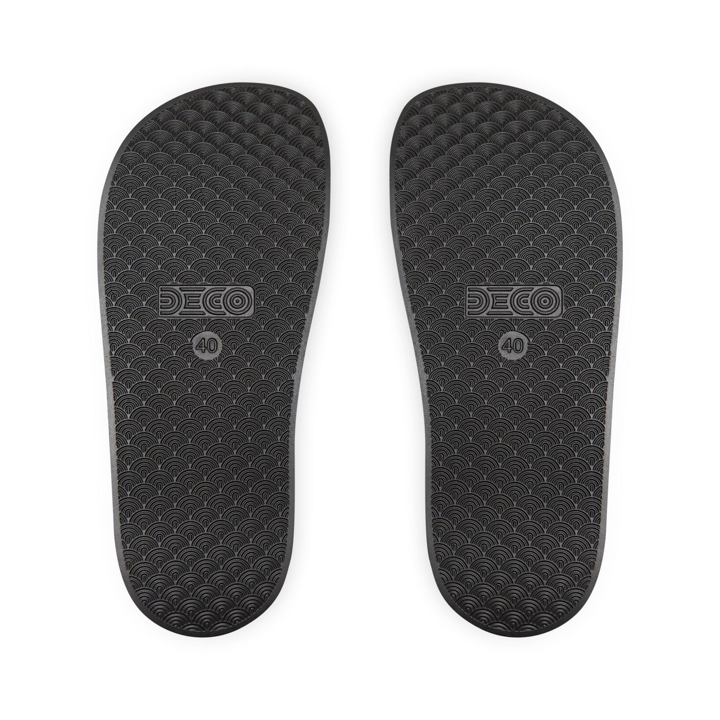 Bottom view of Watermelon Green Slide Sandals showing textured black soles.