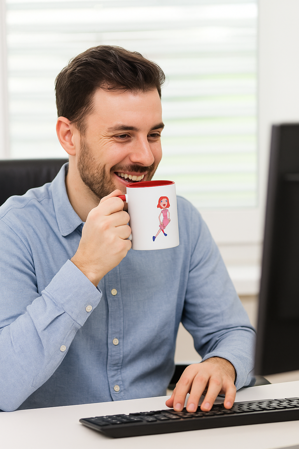 After Party Coffee Mug 15oz ceramic accent mug with red handle lifestyle
