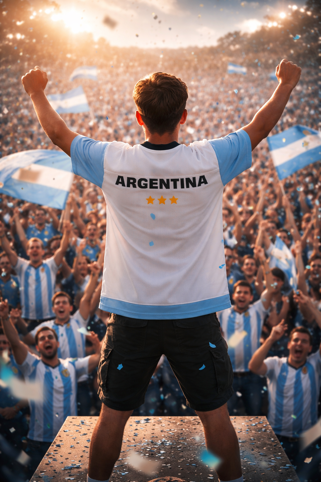 argentina football jersey crowd celebration world cup 2022 champions fan wearing argentina shirt stadium