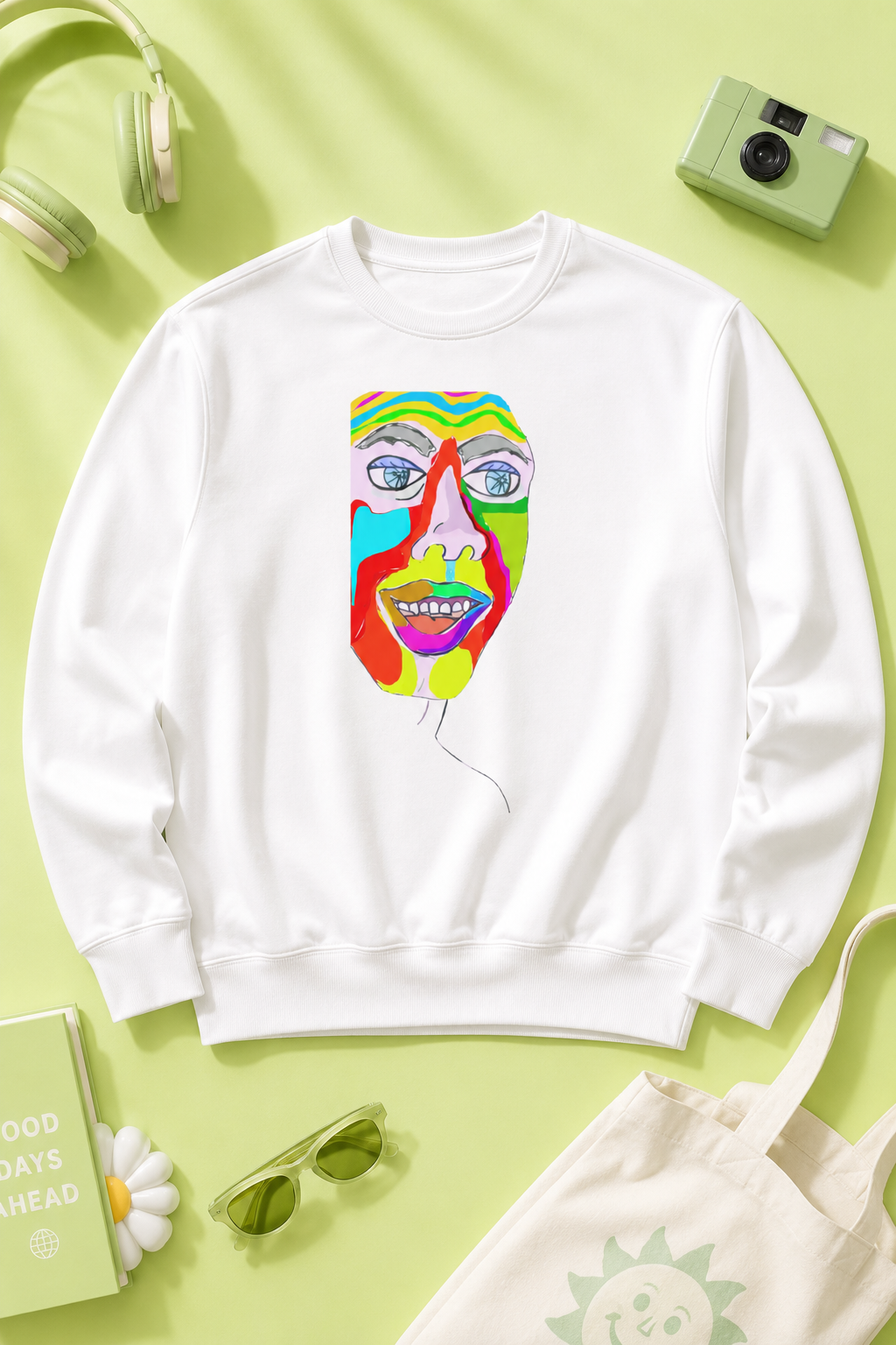Colorfest Abstract Face Sweatshirt – Original NYC Artist Graphic Crewneck