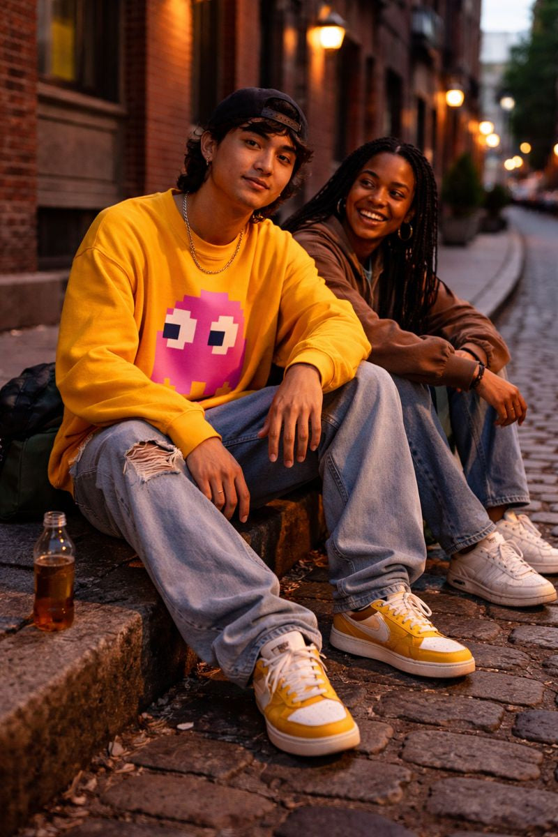 Pinky Ghost Unisex Sweatshirt – Retro Arcade Style, Gaming Streetwear