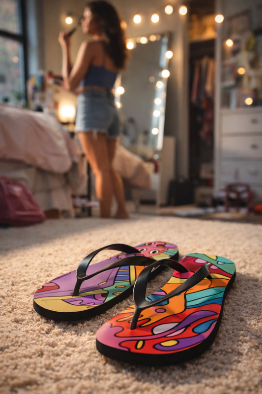 Lower East Side NYC graffiti flip flops colorful streetwear sandals