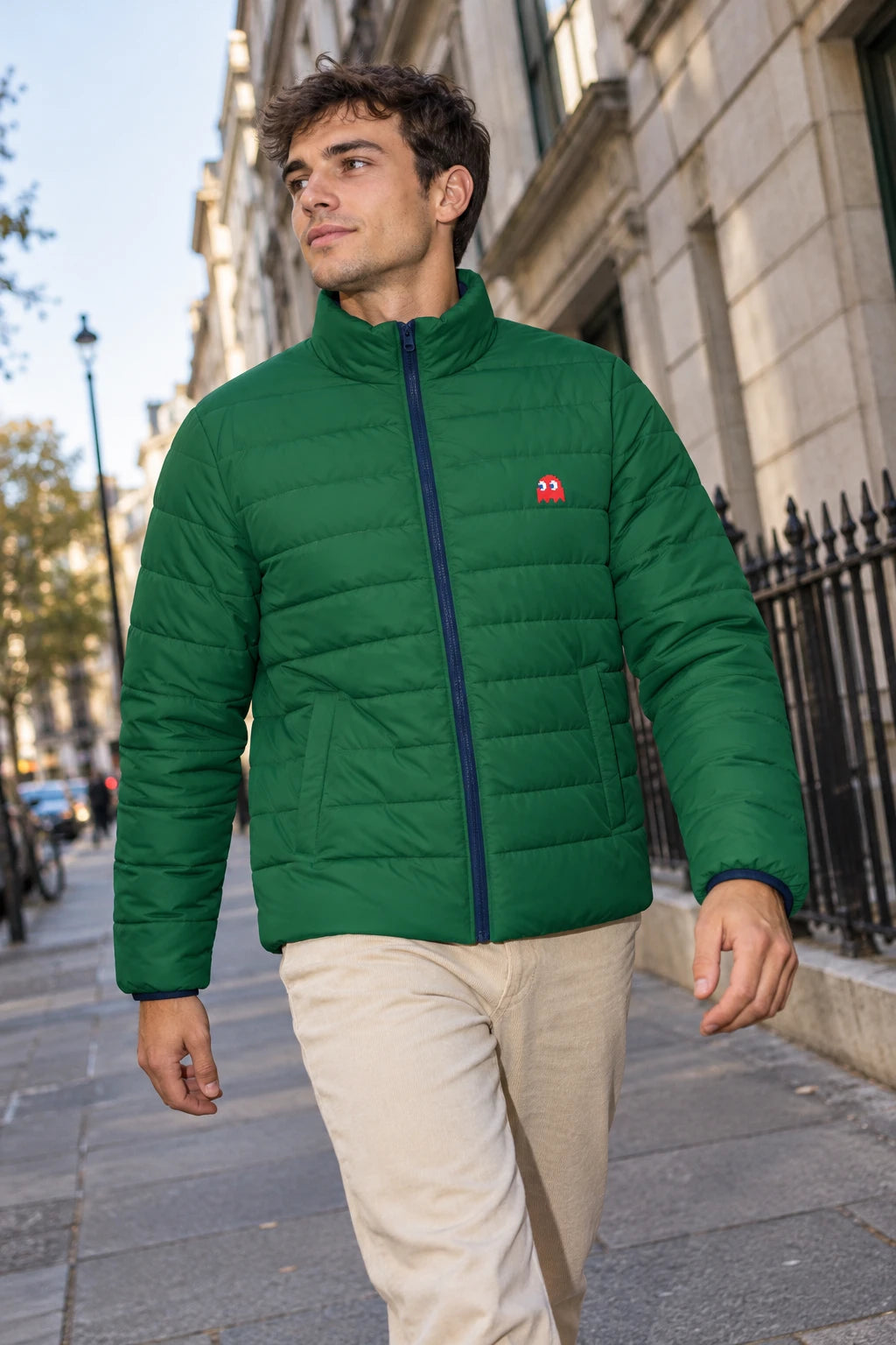 Pac Man Blinky Ghost Men’s Puffer Jacket – Green