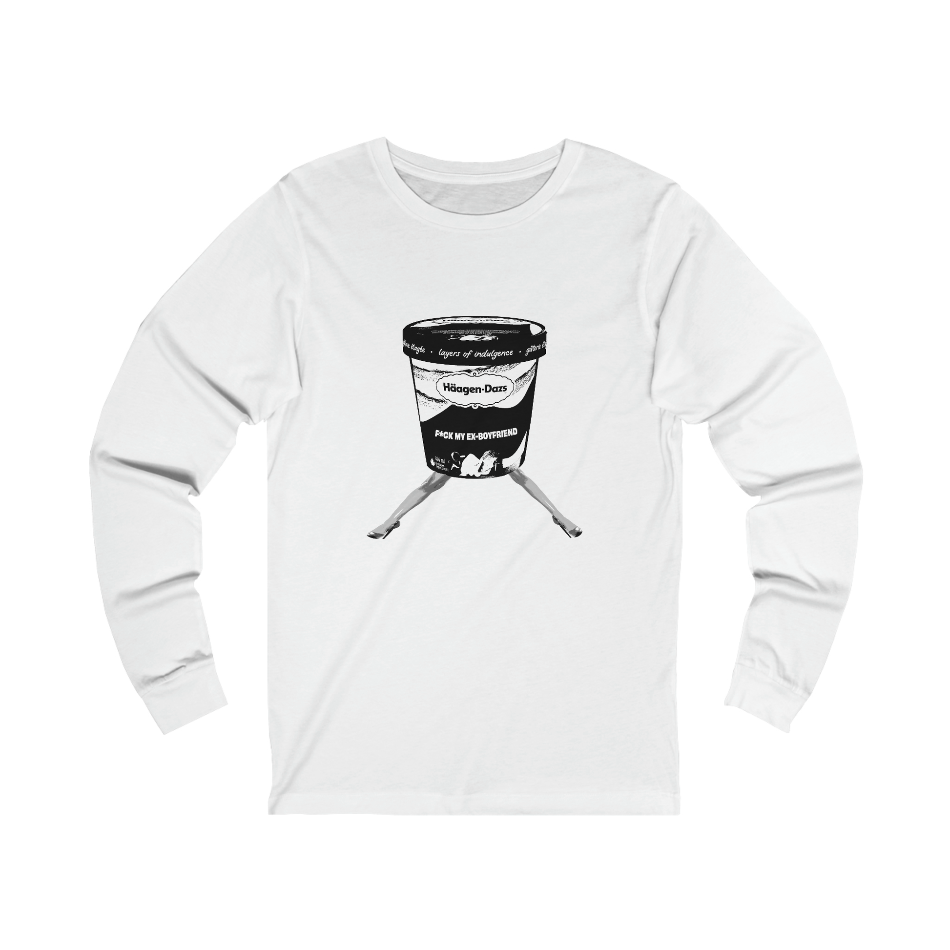 Flat lay of white My Ex Boyfriend graphic long sleeve t-shirt