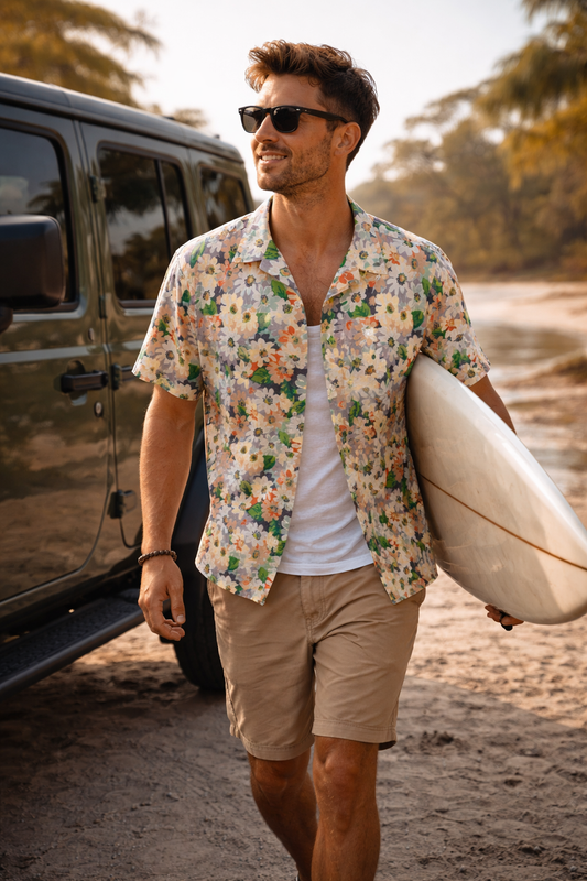 mens hawaiian floral shirt beach outfit tropical button up