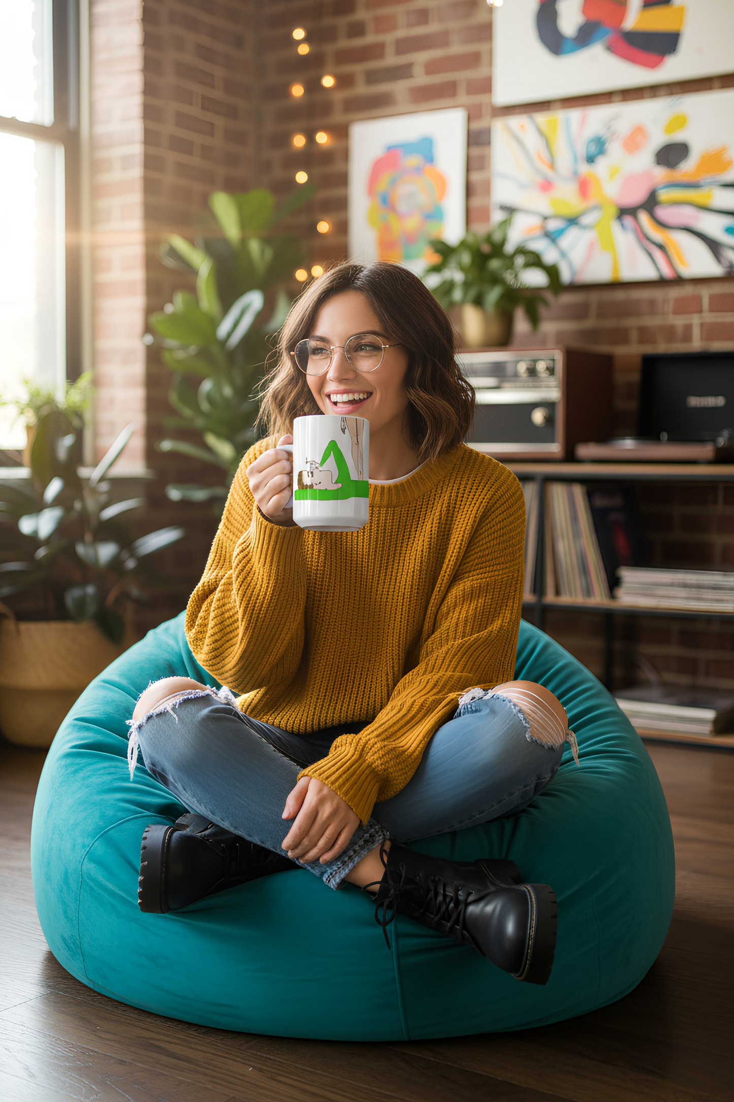 Foggy Coffee Mug lifestyle woman holding Foggy mug indoors