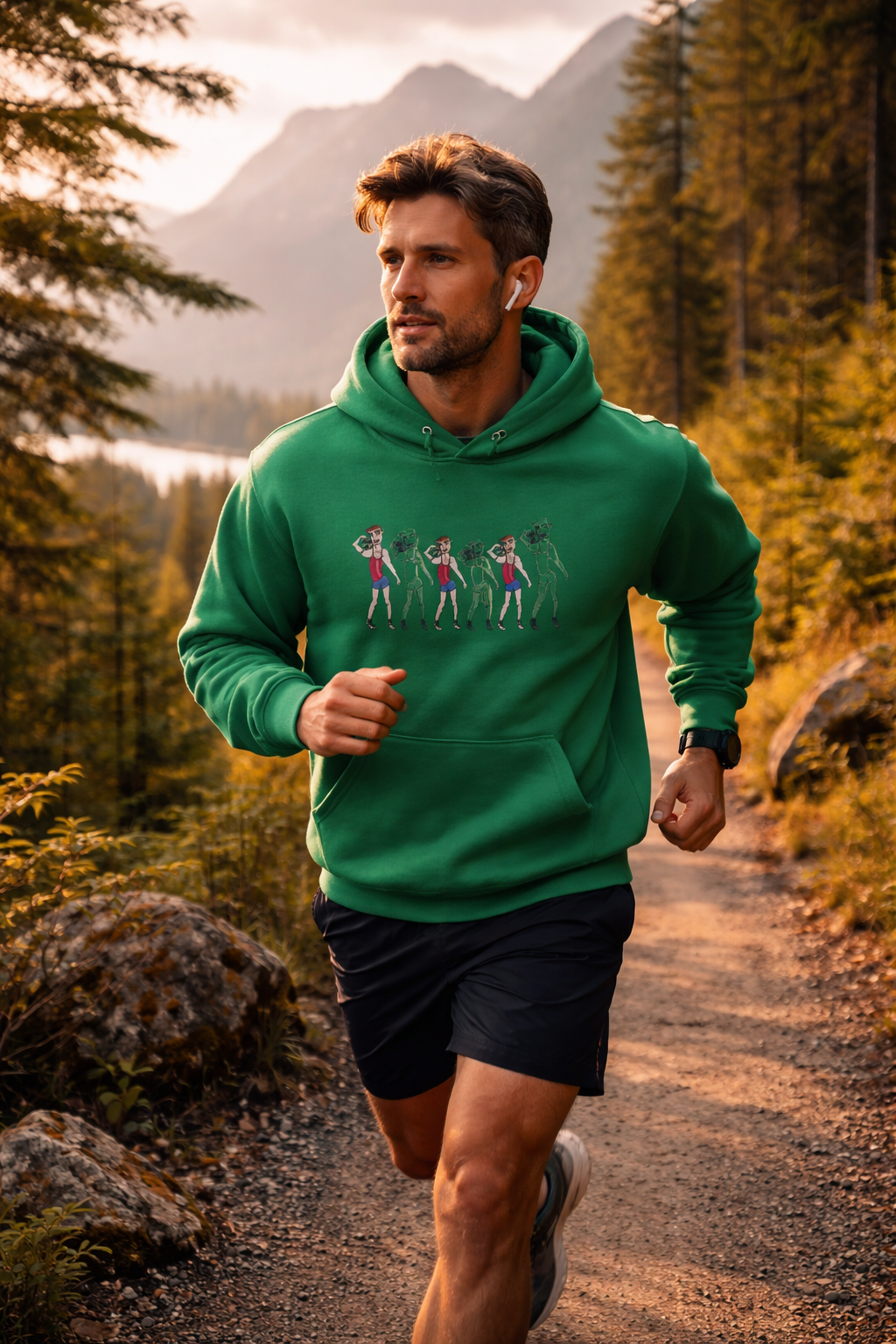 Gym Rat men's fitness hoodie worn during outdoor running workout