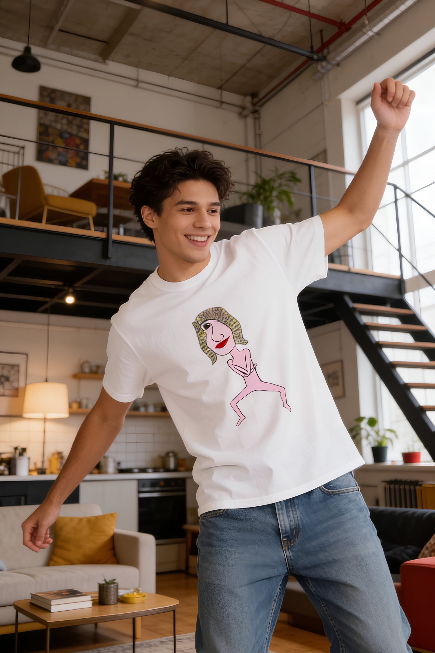 Hair Dude Graphic T-Shirt unisex white lifestyle model wearing shirt