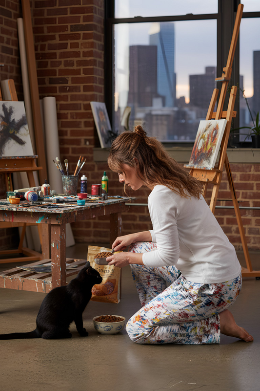 Hip Tie Dye Women’s Pajama Pants worn by model painting in studio