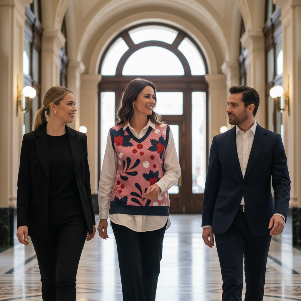 Season Florals Knitted Unisex V Neck Vest