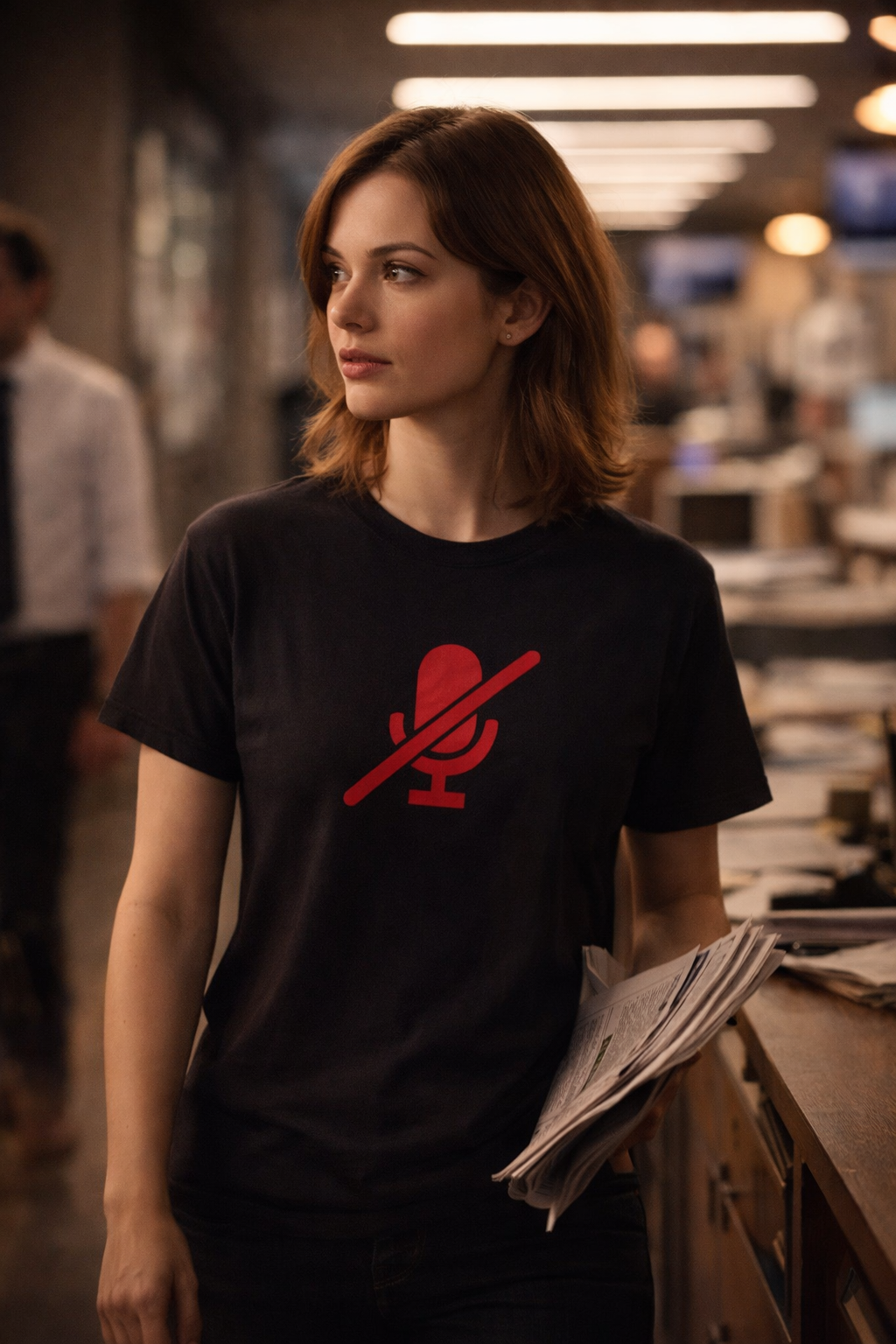 woman wearing mic off t shirt black casual office outfit