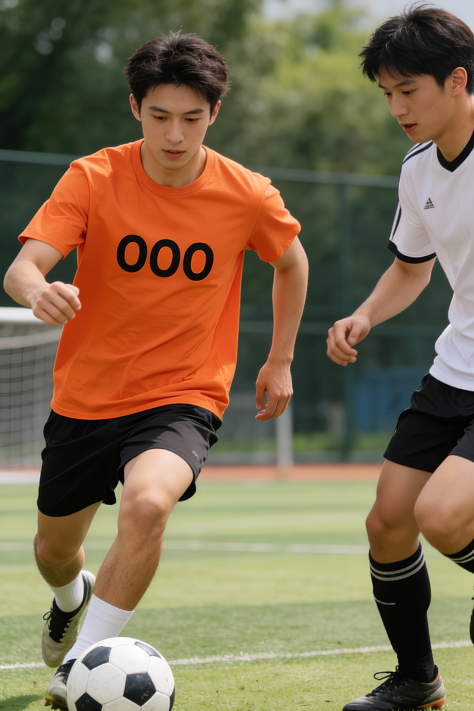 man wearing OOO t shirt playing soccer casual streetwear outfit