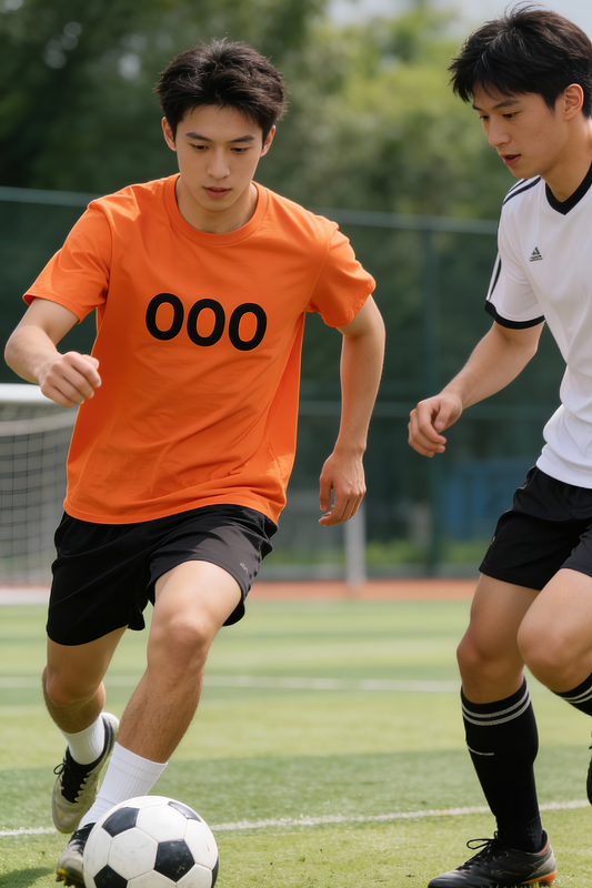 man wearing OOO t shirt playing soccer casual streetwear outfit