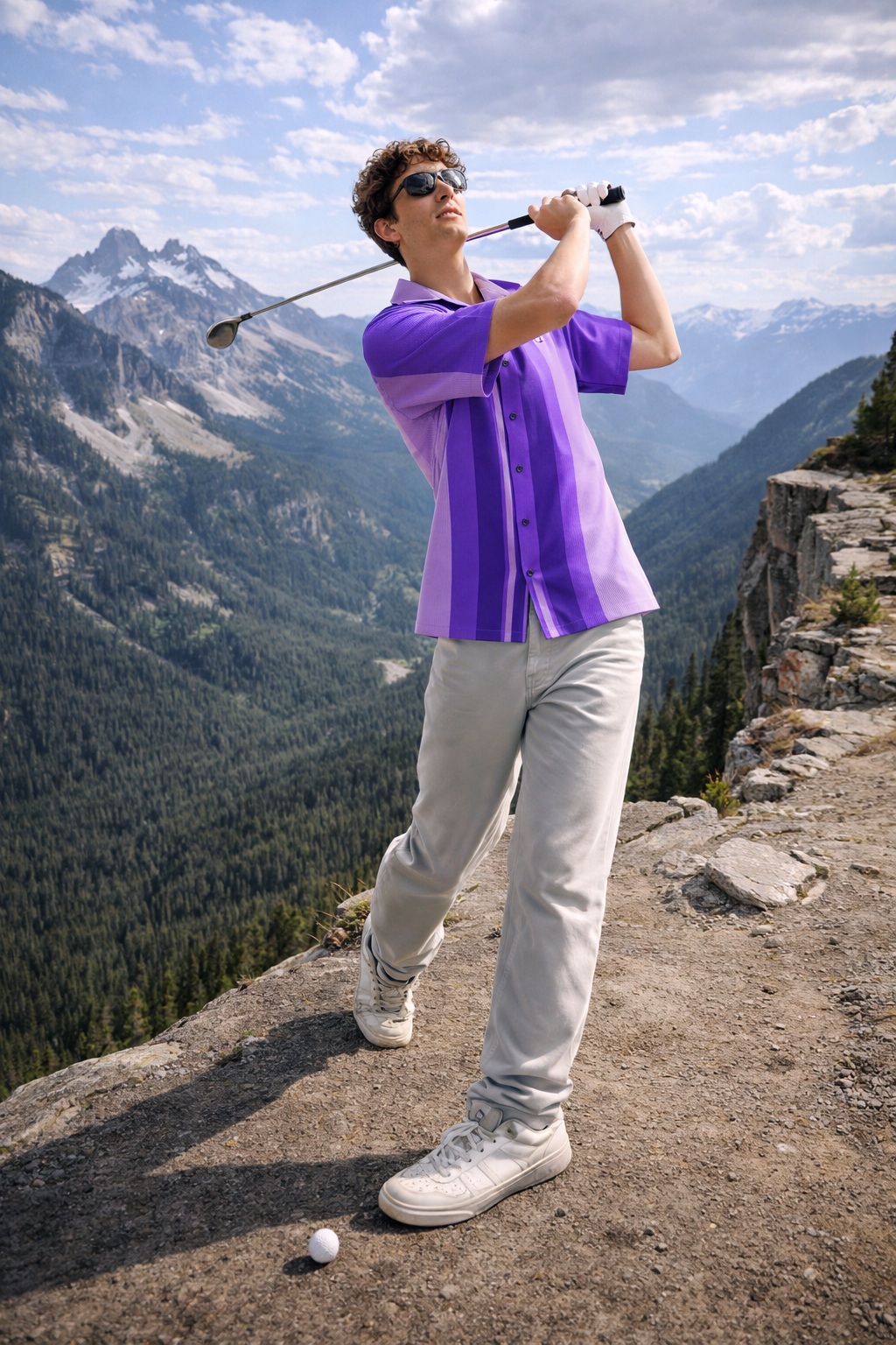 Purple Tones Golf Men’s Shirt - Retro Striped Button-Up
