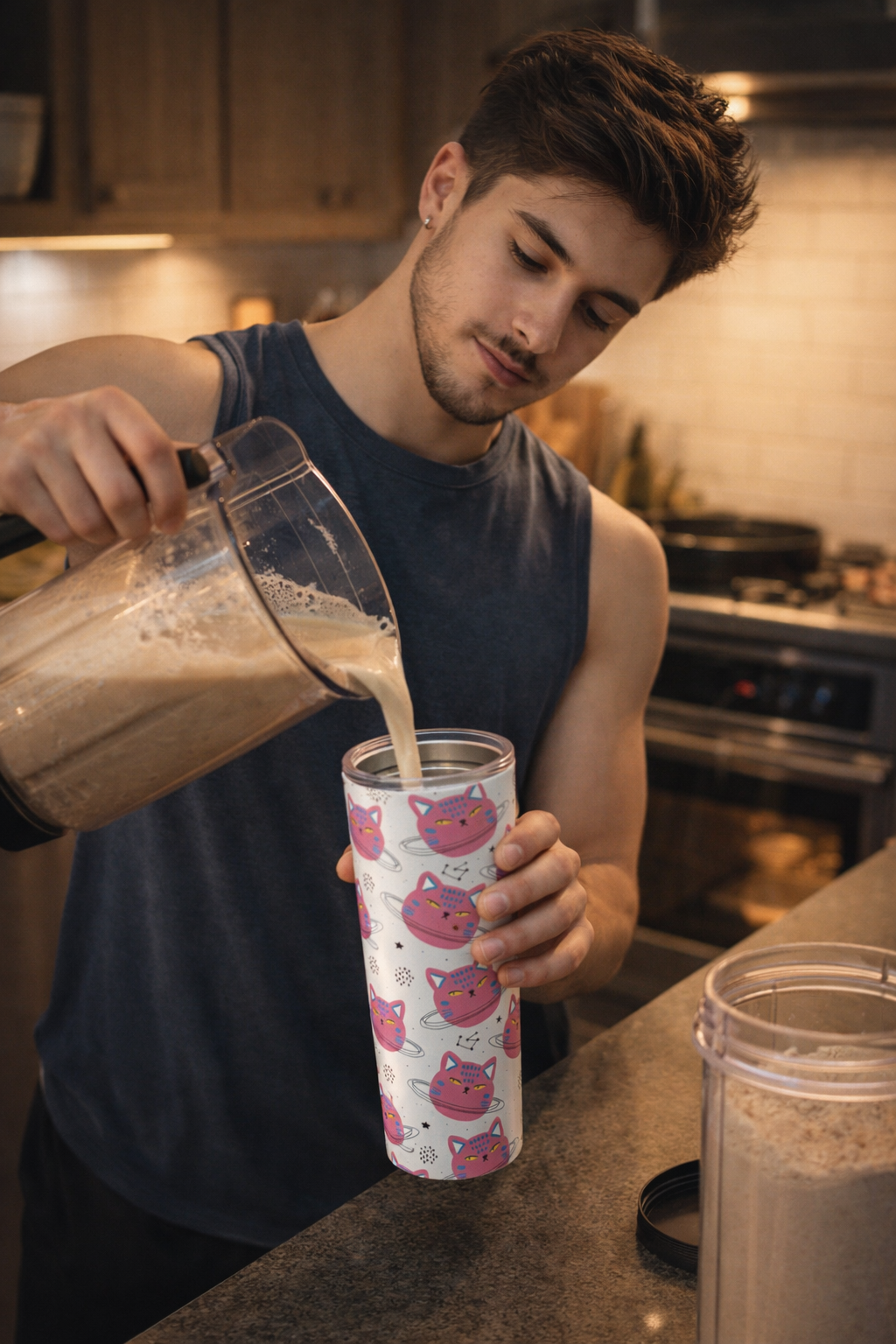 Stray Cat insulated stainless steel tumbler 20oz reusable drink cup with playful cat design