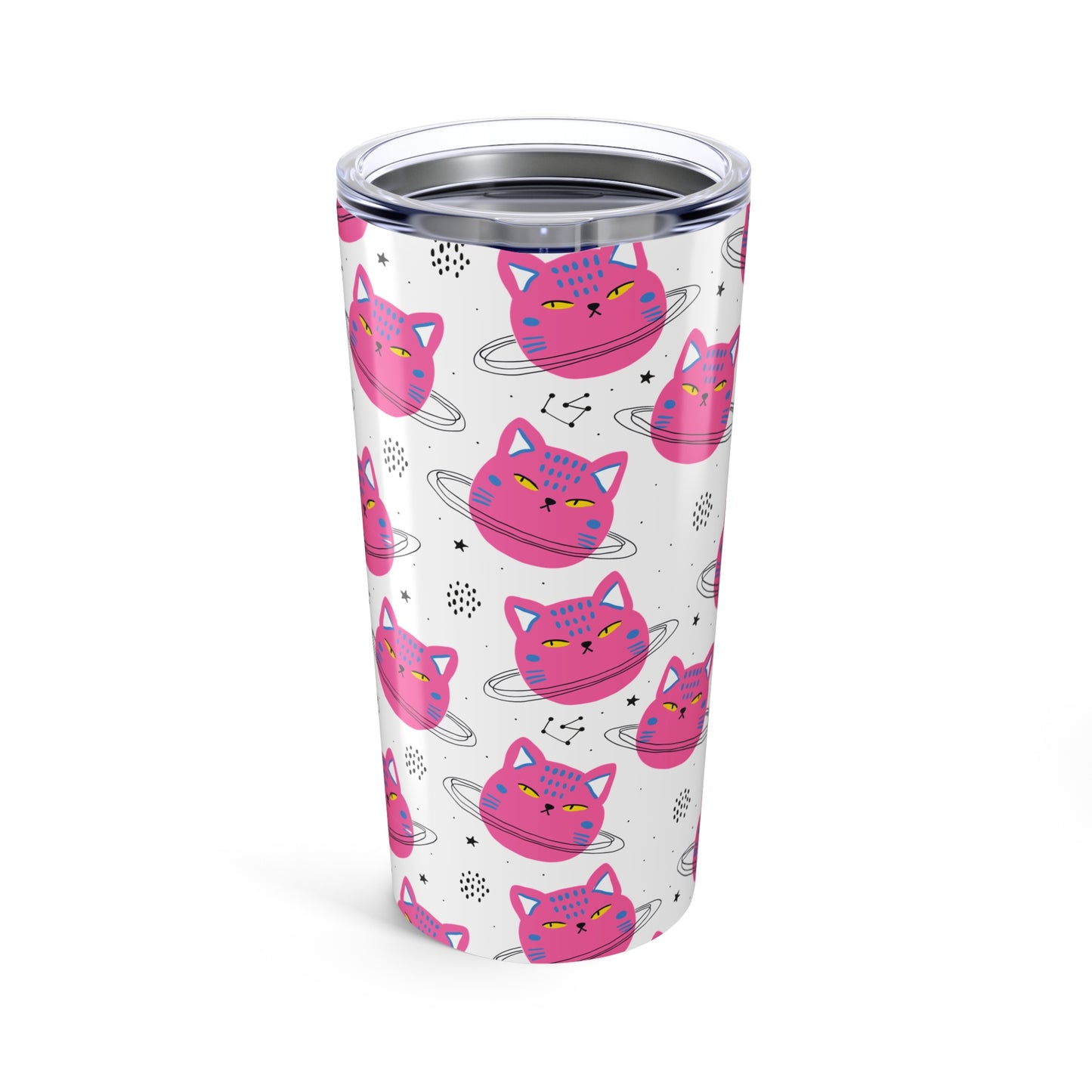 Stray Cat stainless steel tumbler 20oz insulated reusable travel cup with pink stray cat pattern
