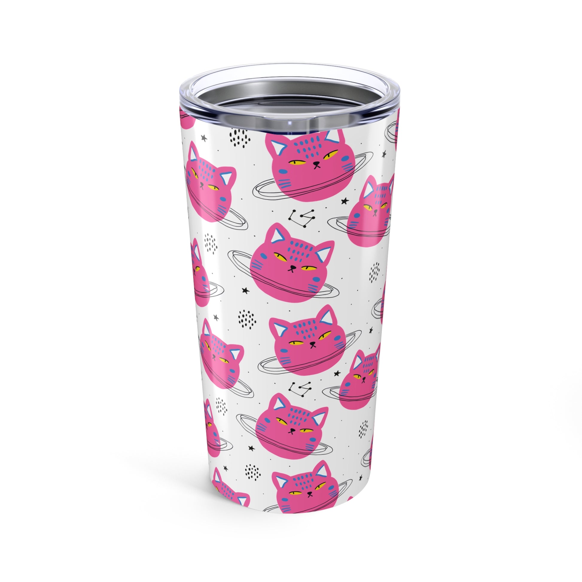 Stray Cat stainless steel tumbler 20oz insulated reusable travel cup with pink stray cat pattern
