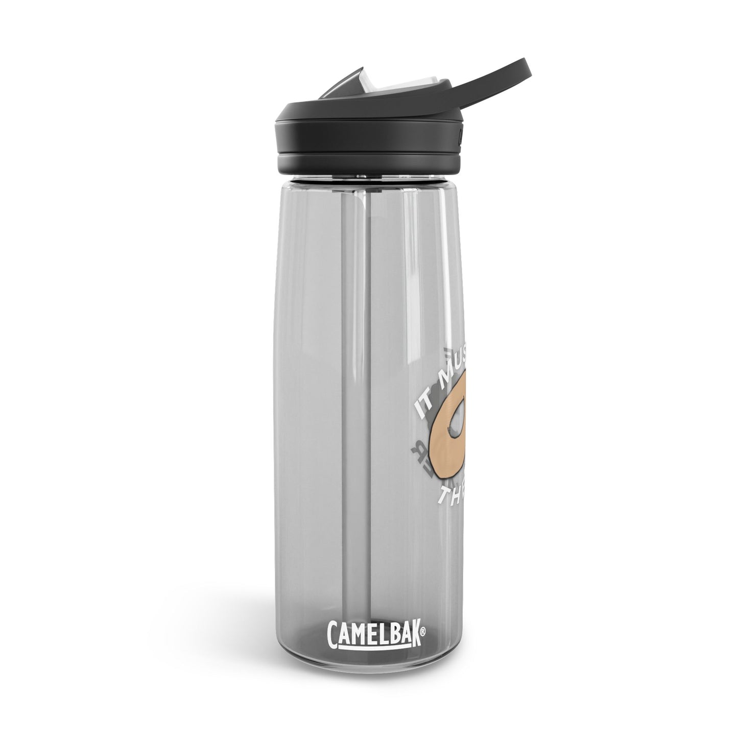 It Must Be The Water Bottle 25oz reusable BPA-free water bottle with bagel humor design side view