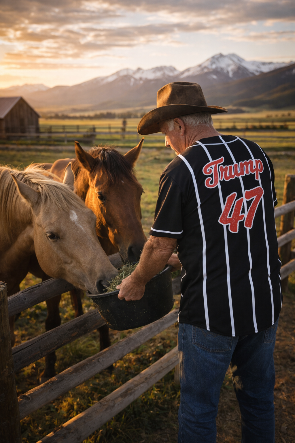man wearing trump 47 mens button up baseball jersey outdoors - patriotic pinstripe sports shirt