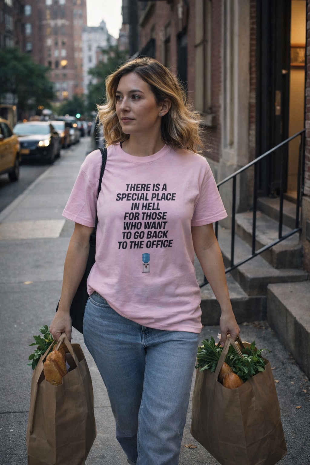 woman wearing there is a special place t shirt light blue casual outfit