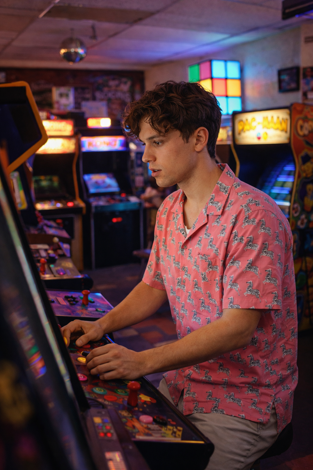 mens pink zebra print shirt nightlife arcade outfit animal print button up