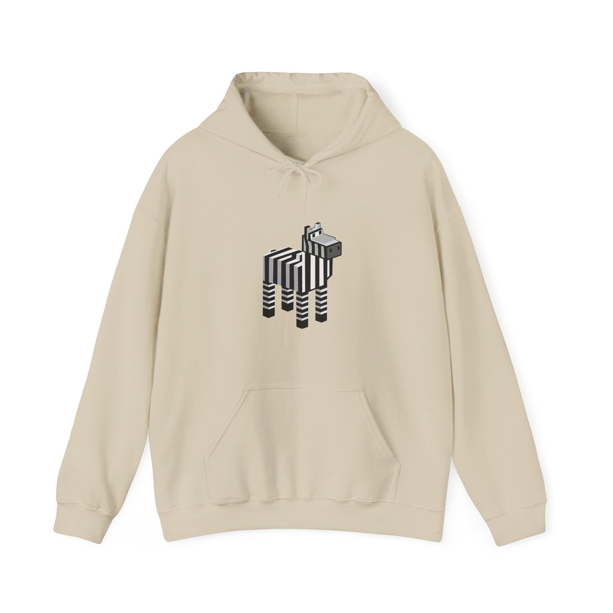 Arcade Zebra Hooded Sweatshirt – Retro Gaming Pixel Hoodie in beige front view
