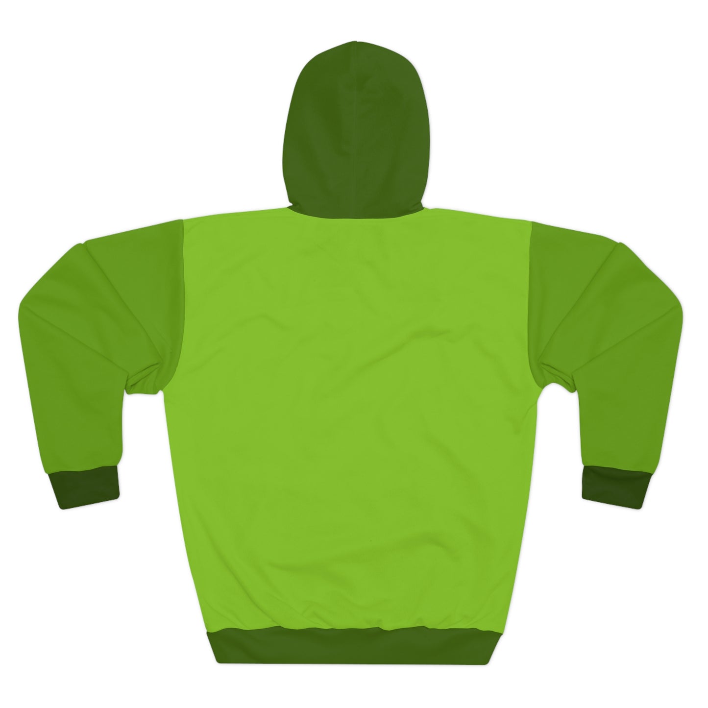 Avocado green unisex hoodie back view flat lay on clean background