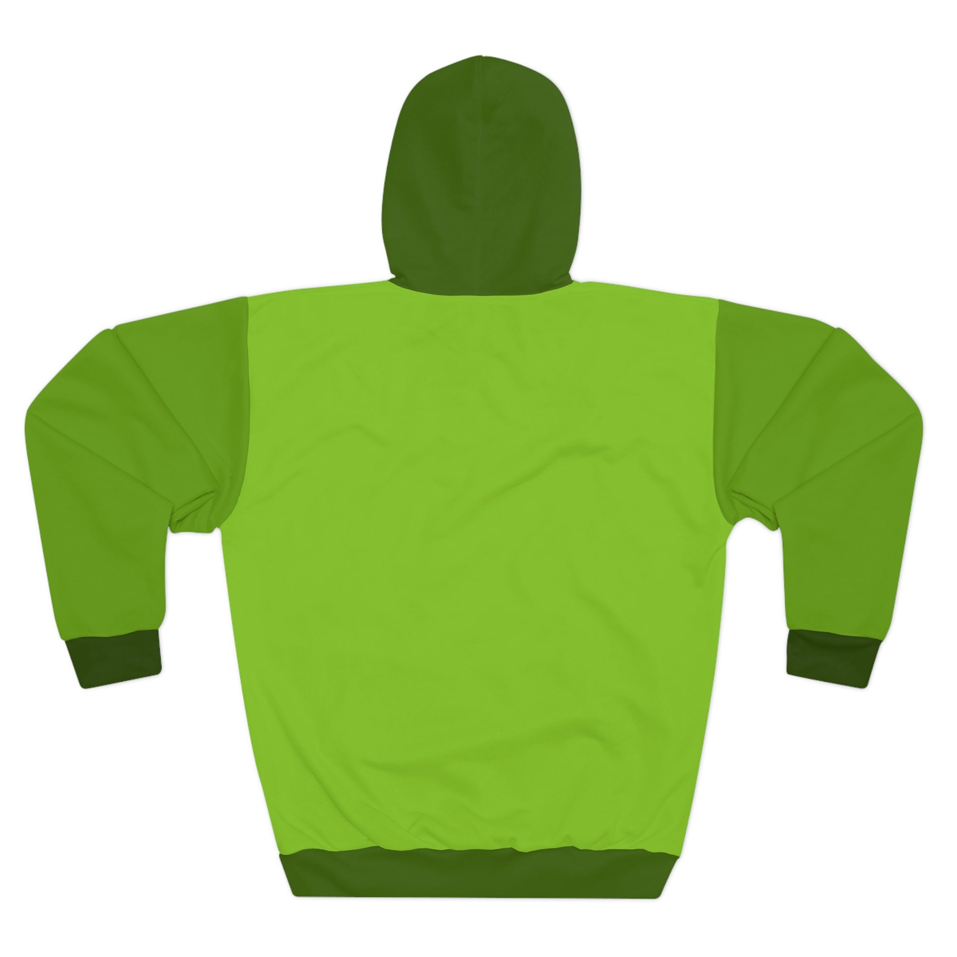 Avocado green unisex hoodie back view flat lay on clean background