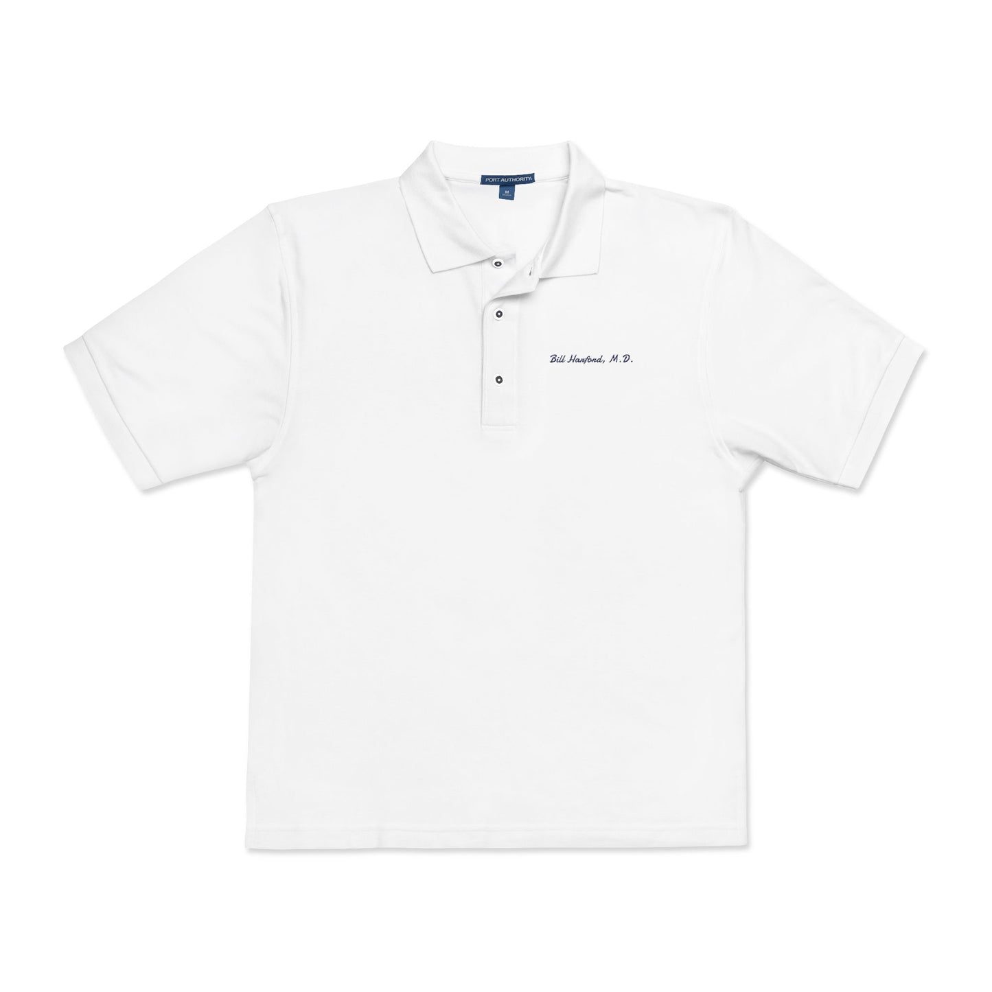 front view white embroidered polo shirt Bill Harford M.D Eyes Wide Shut film reference minimalist design