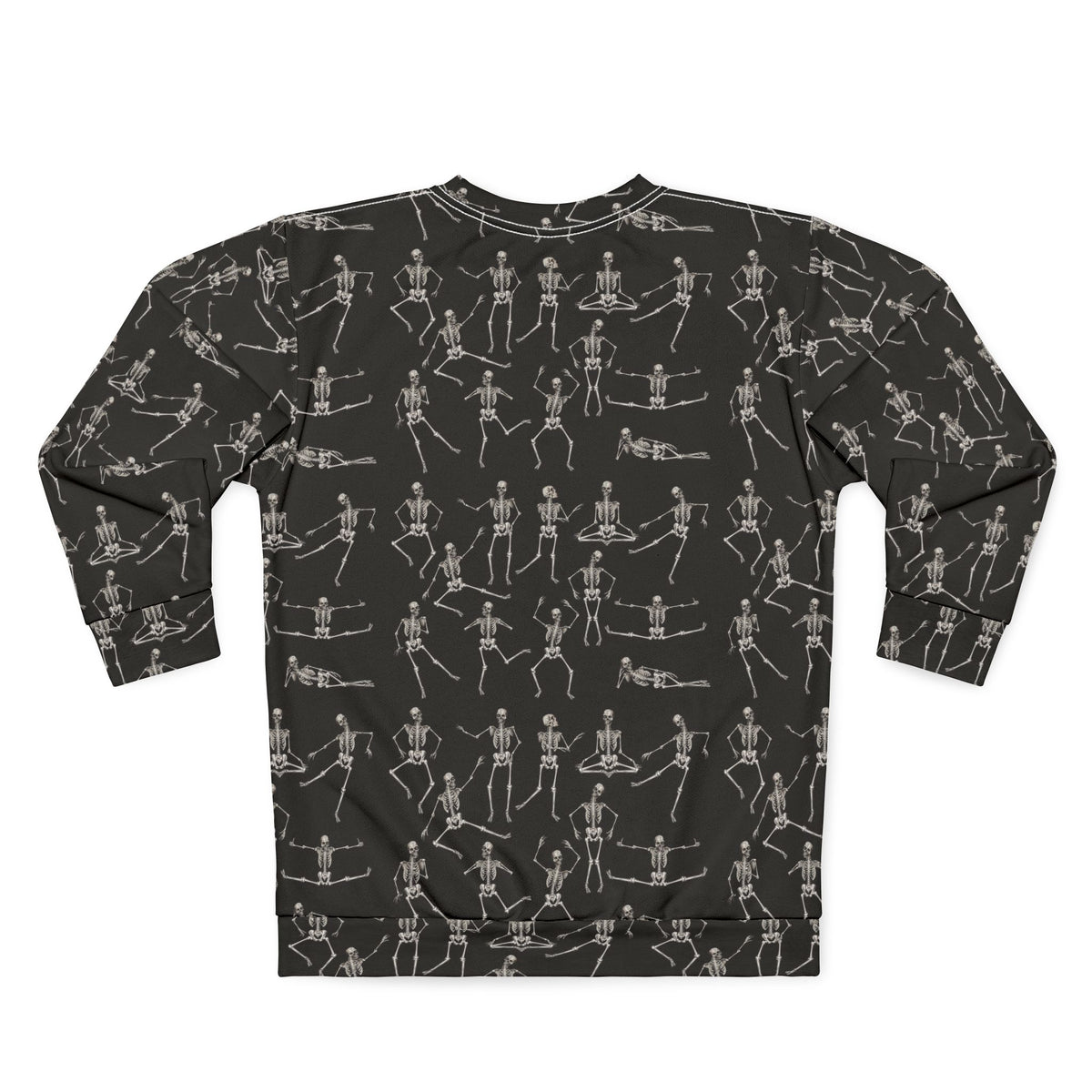 Back view of the Black Dancing Skeletons Sweatshirt with all-over dancing skeleton design