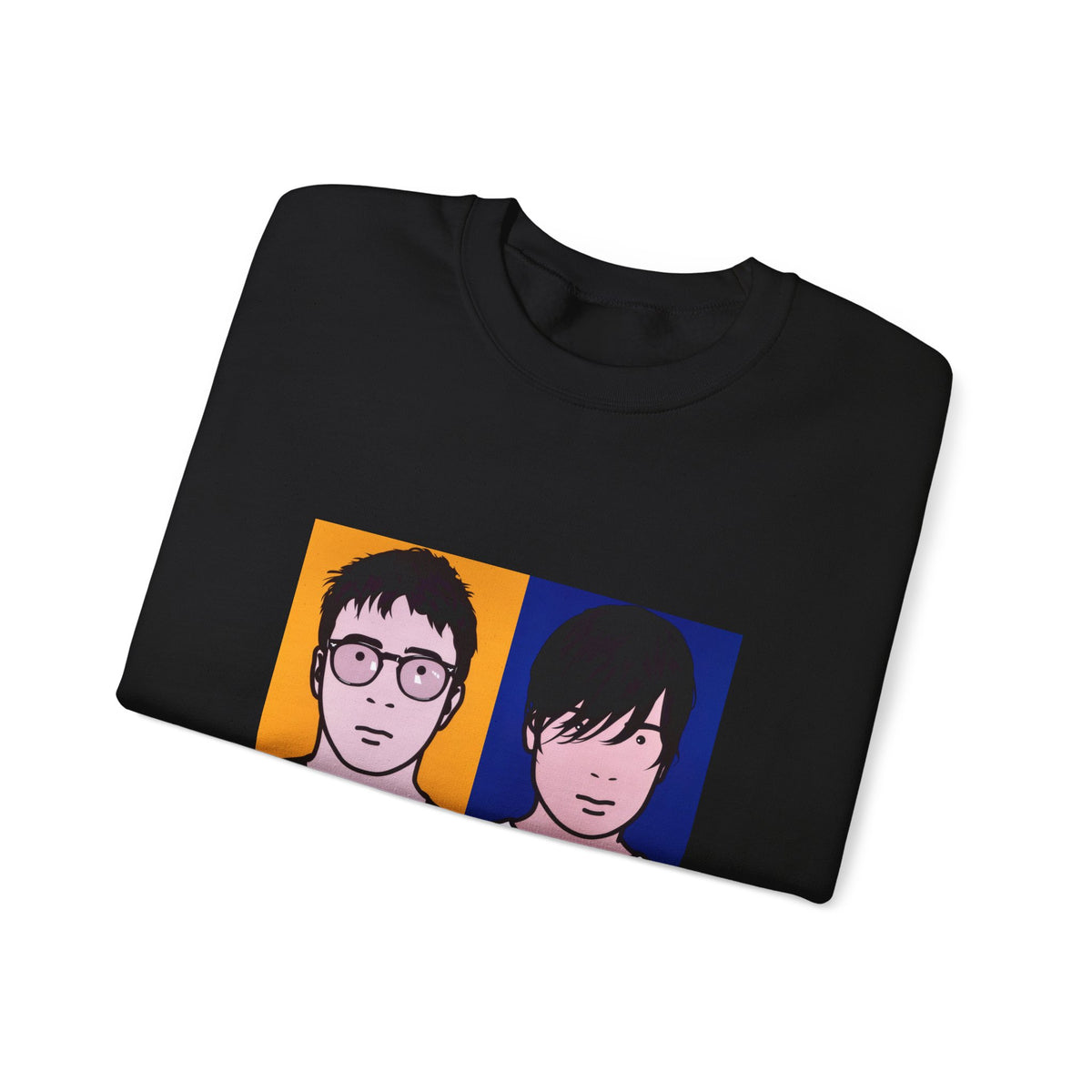 Folded black Blur Best Of Album Sweatshirt showing close-up of the colorful graphic