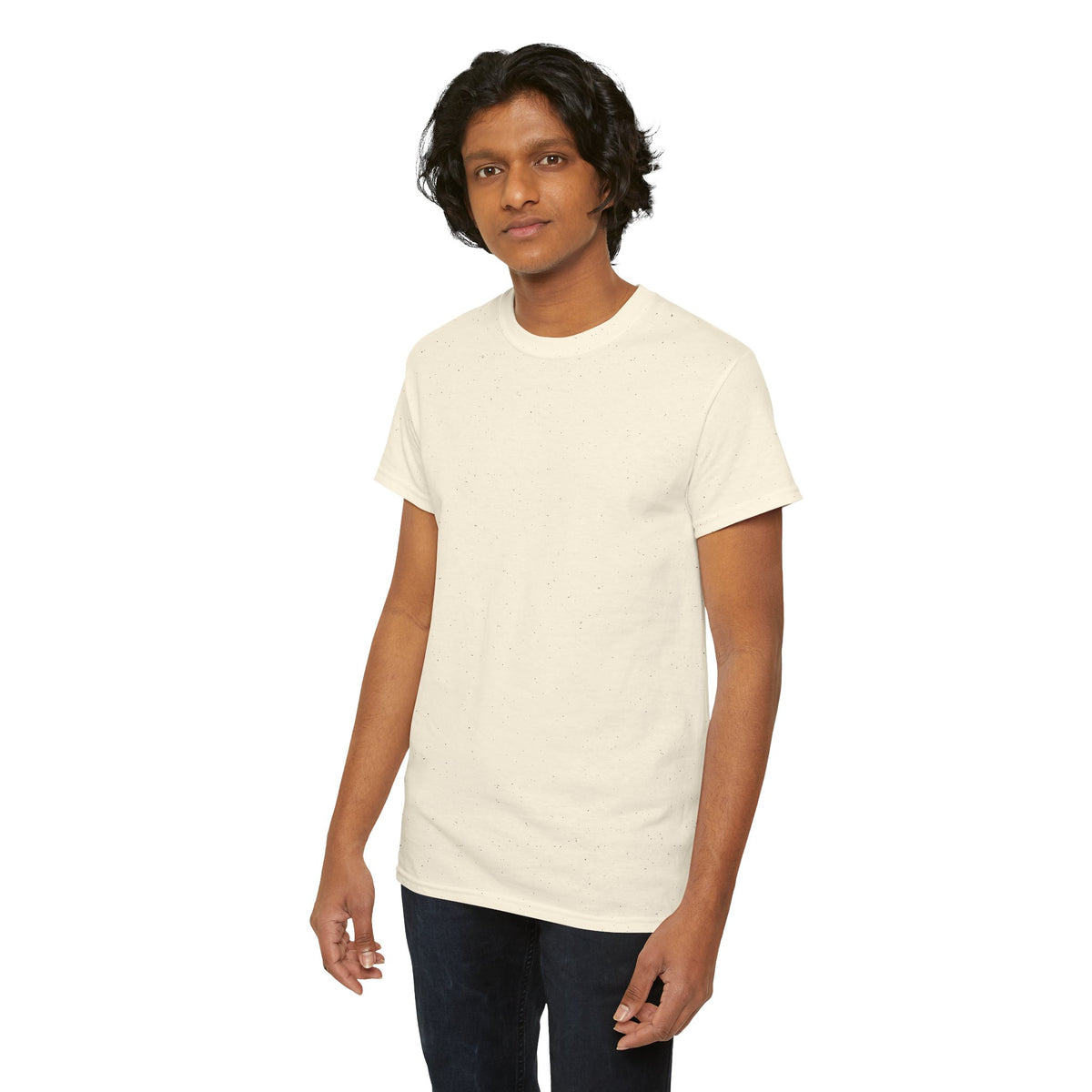 Model wearing the ivory Breath T-shirt, showing the plain front and short sleeves.