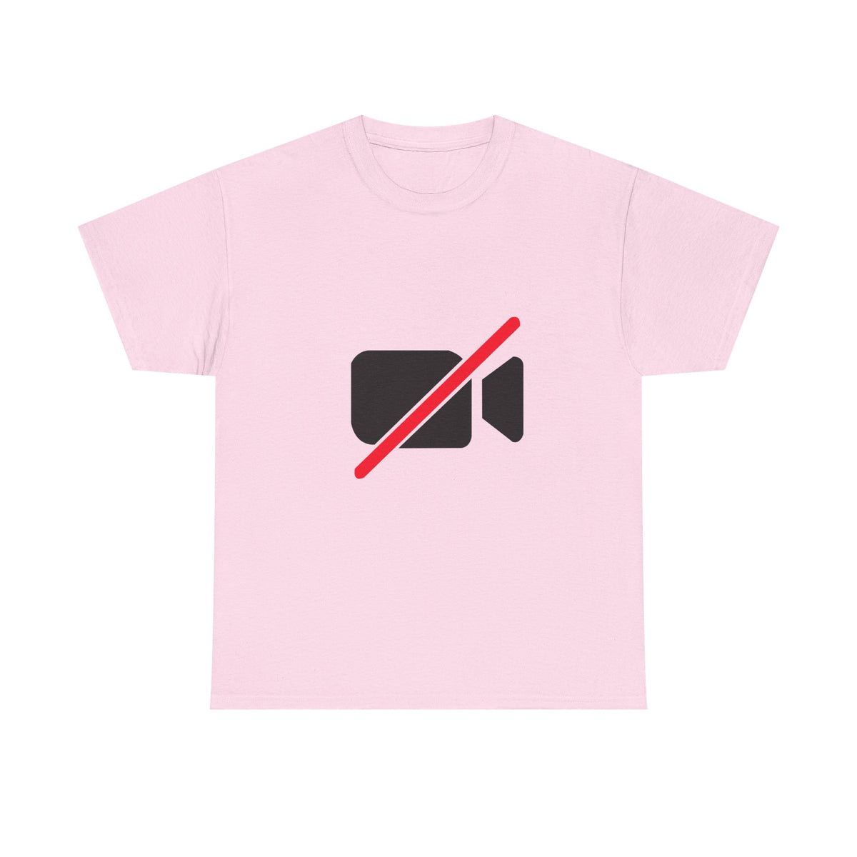 Camera Off unisex T-shirt funny Zoom meeting humor graphic tee with camera off icon design on pink shirt