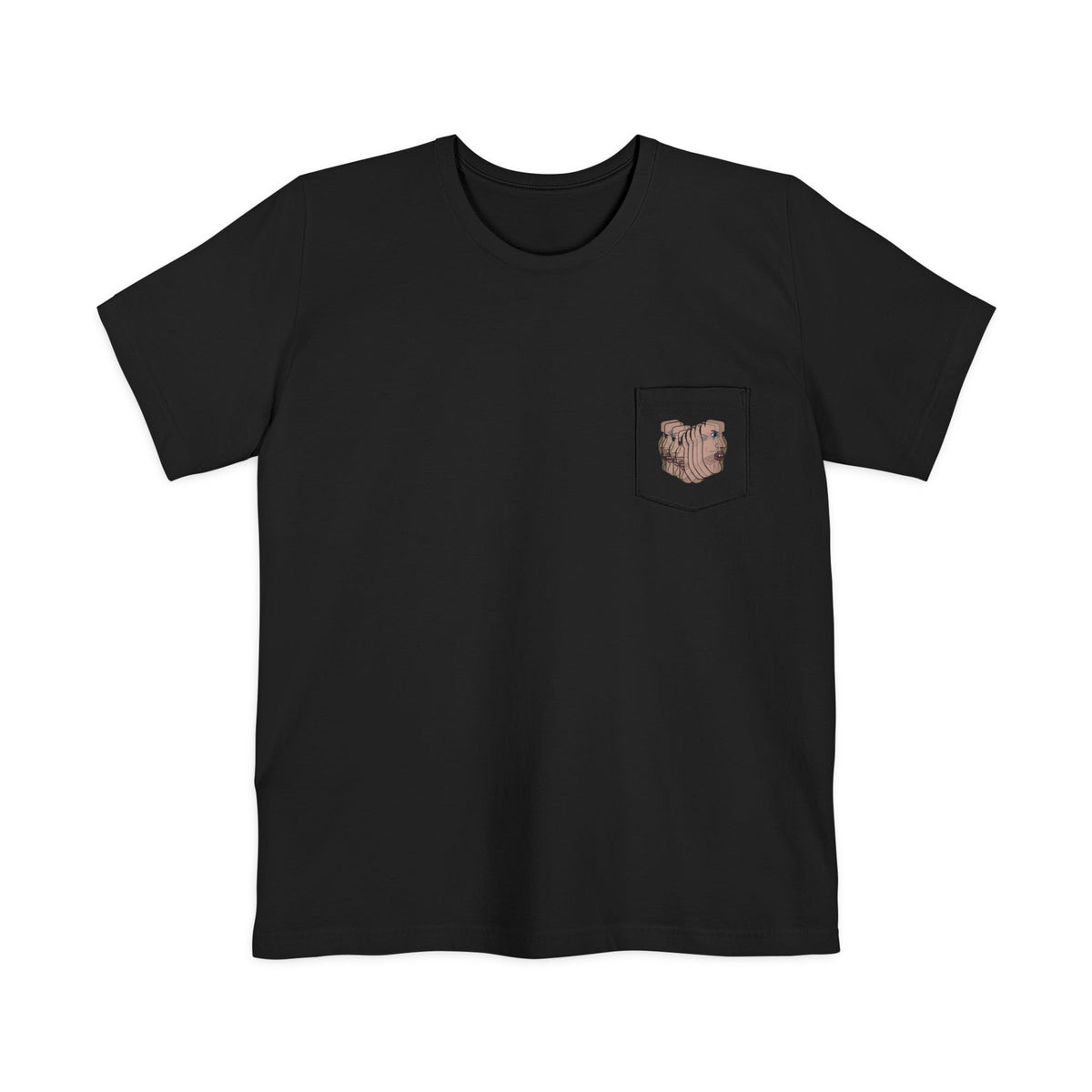Charlie Deluxe abstract face pocket T-shirt in black, front view