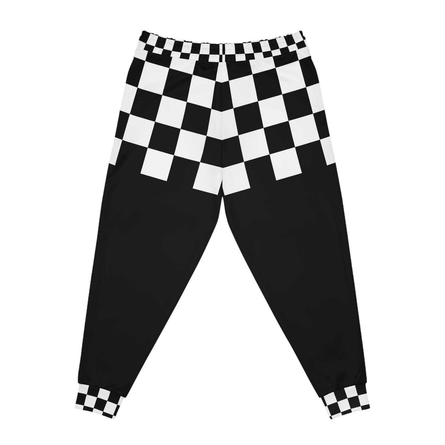 Back view of Chess Clash Checkerboard Joggers with all-over checkerboard pattern and tapered streetwear silhouette.