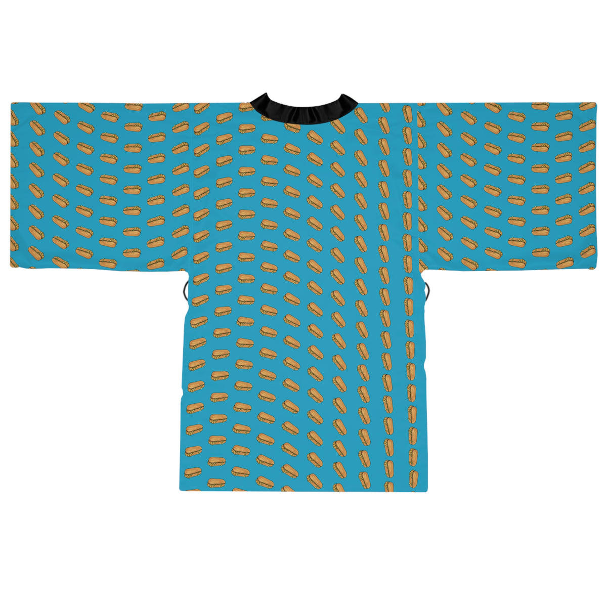 Chopped Cheese Kimono Robe back view with all-over NYC bodega sandwich print