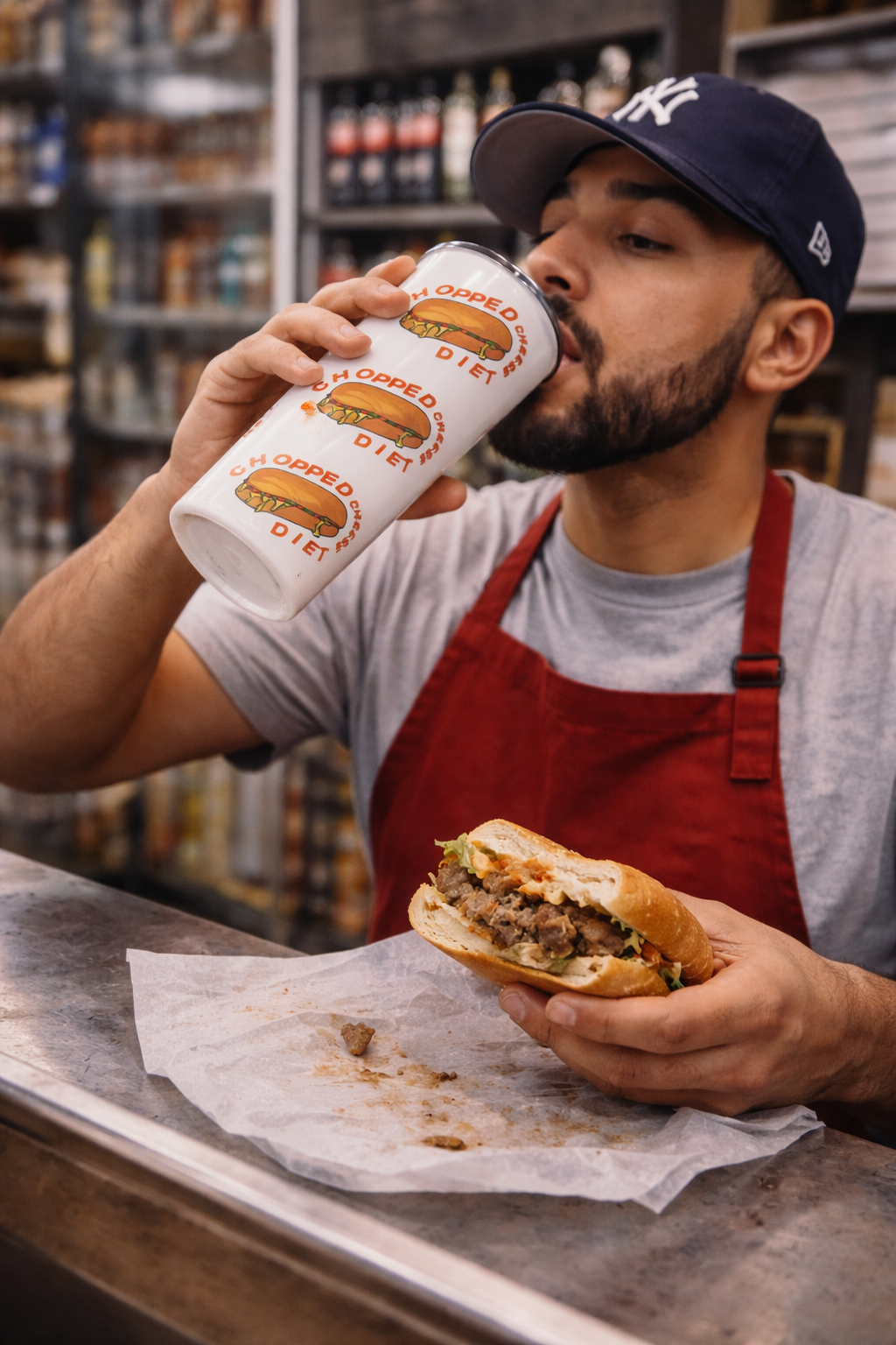 Chopped Cheese Tumbler 20oz stainless steel travel cup inspired by New York deli food culture