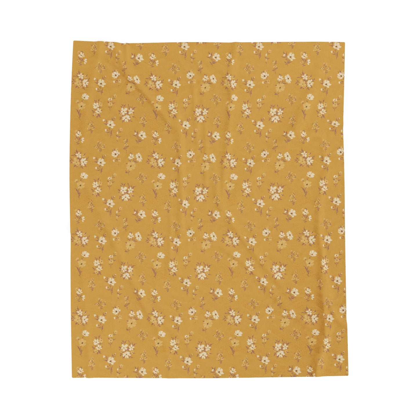 Cinnamon Flowers mustard floral plush throw blanket shown in a full product view