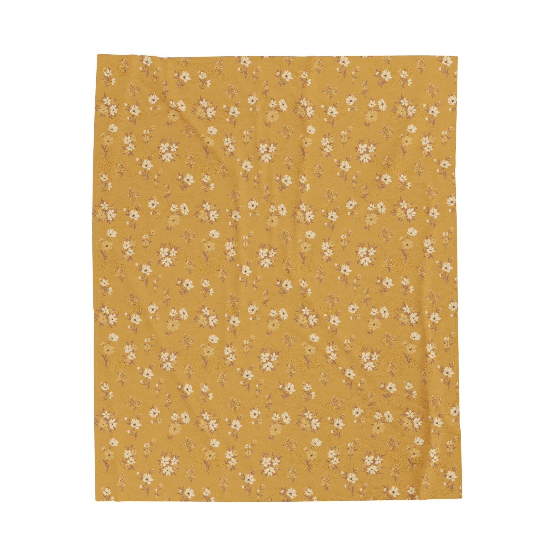 Cinnamon Flowers mustard floral plush throw blanket shown in a full product view