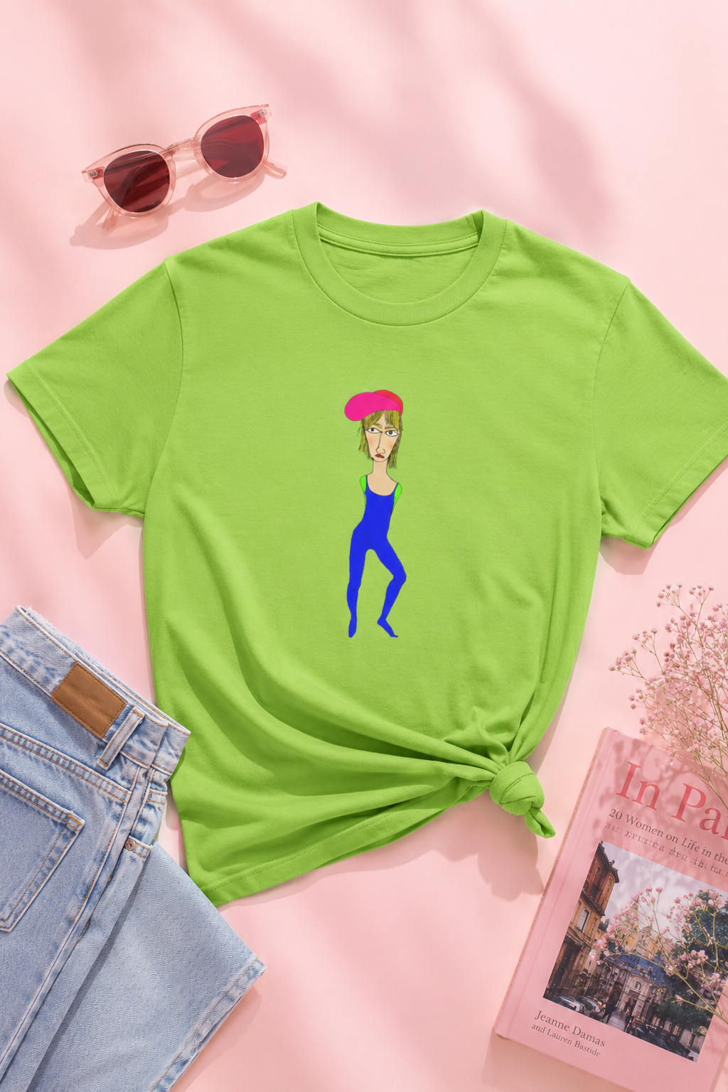Cody graphic unisex t-shirt flat lay in green color