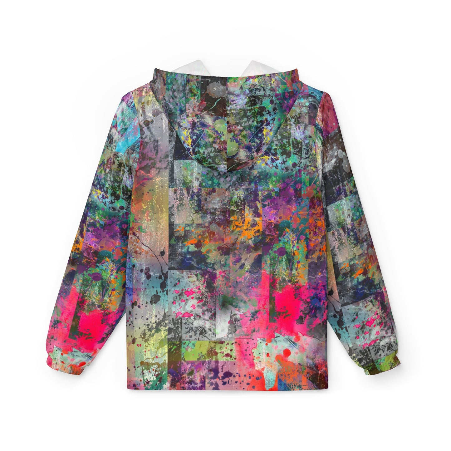Back view of the Color Splash multicolor abstract print windbreaker jacket.