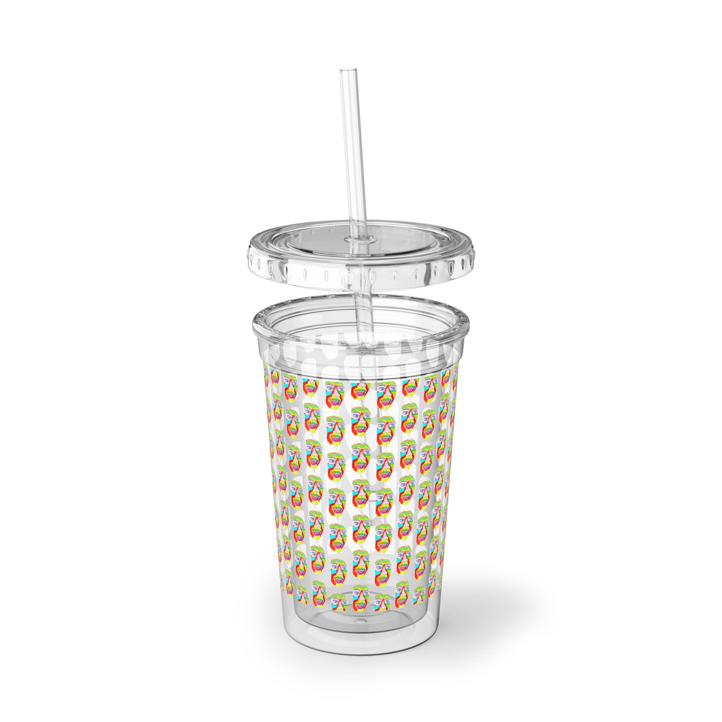 Colorfest 16 oz acrylic tumbler with straw featuring original art by NYC-based artist @socialtantrum