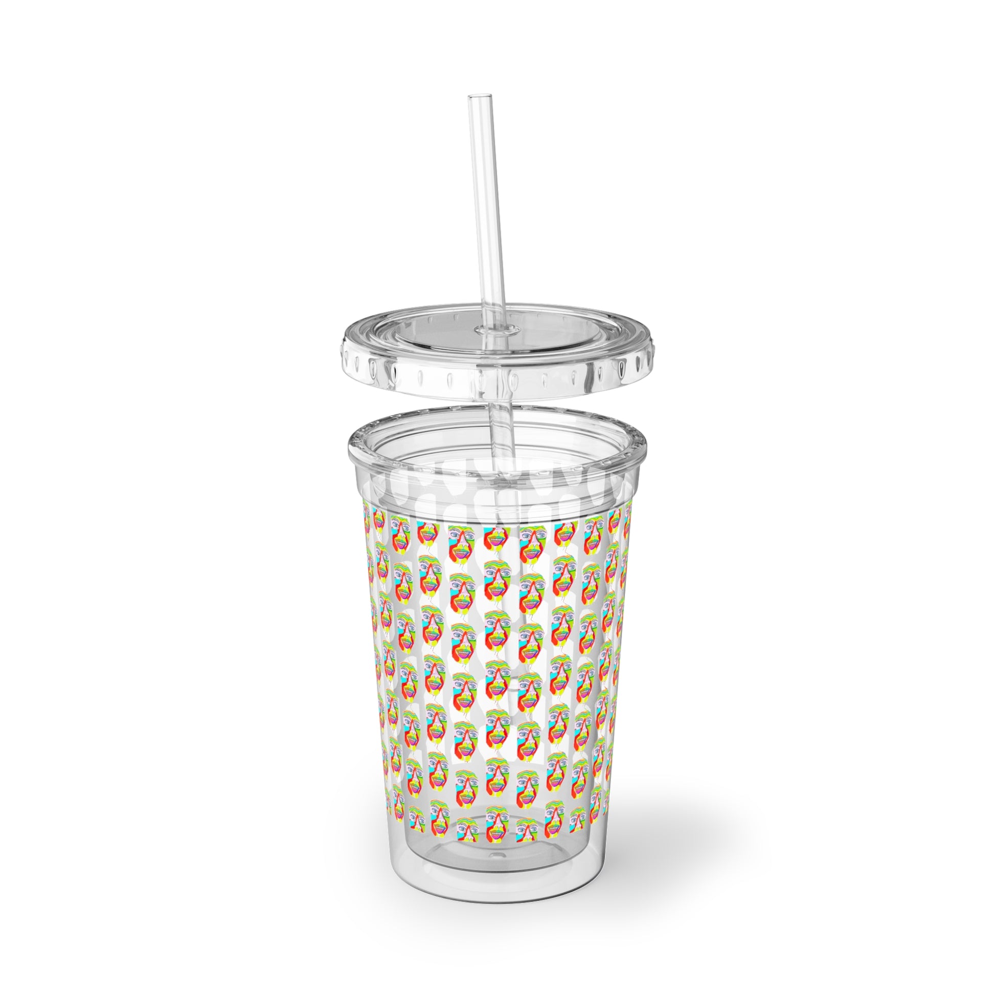Colorfest 16 oz acrylic tumbler with straw featuring original art by NYC-based artist @socialtantrum